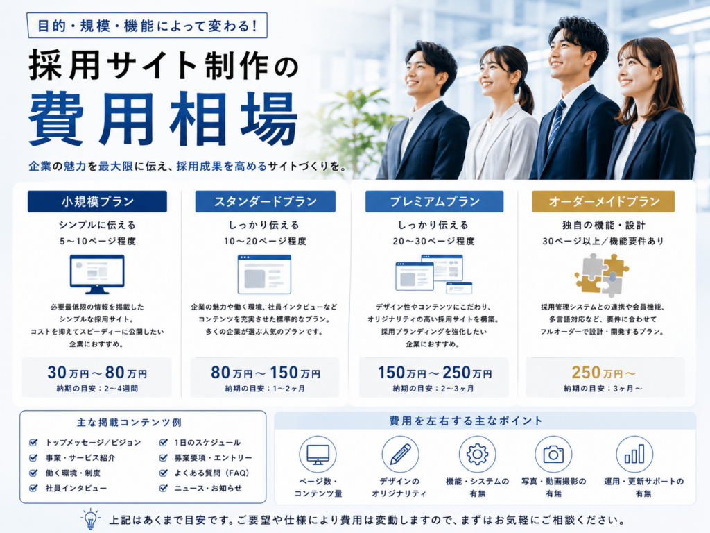 採用サイト制作の費用相場とサイト規模・ページ数・機能による料金の違い