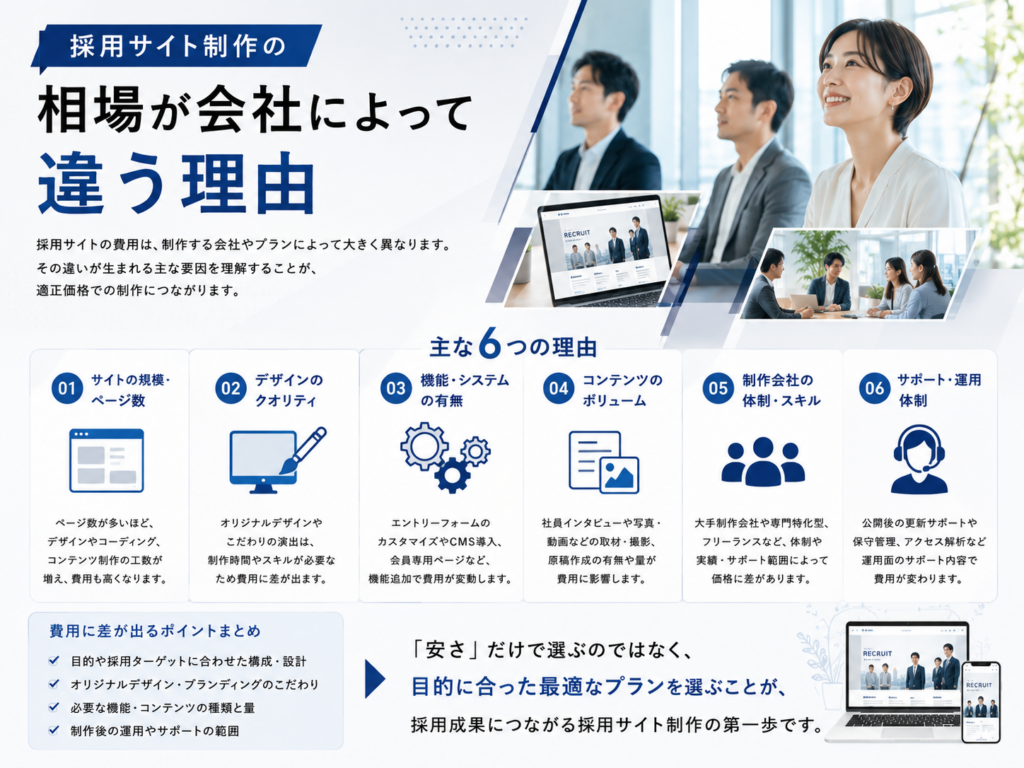 採用サイト制作の相場が制作会社によって異なる6つの理由と費用を左右するポイント