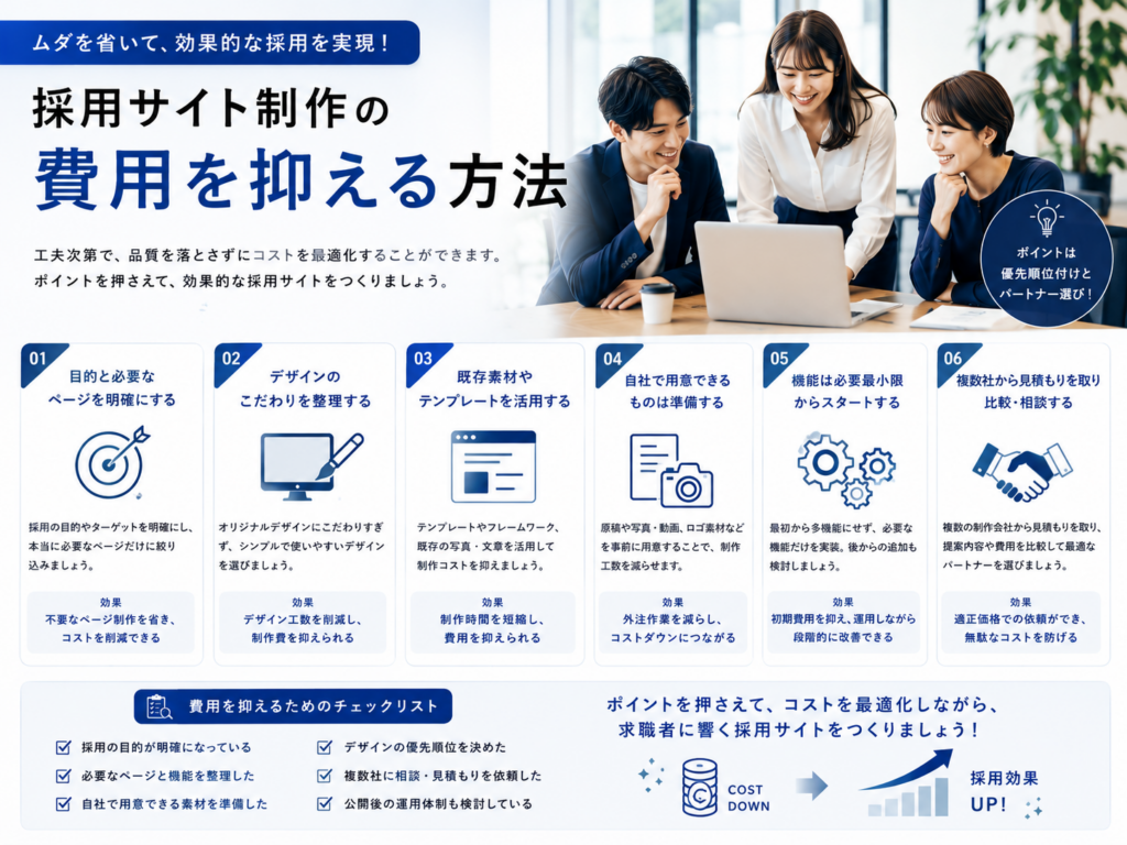 採用サイト制作の費用を抑える6つの方法とコストを最適化するポイント