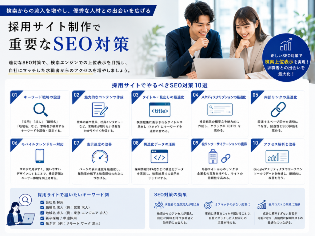 採用サイト制作で重要なSEO対策と検索上位表示から求職者の応募につなげるポイント