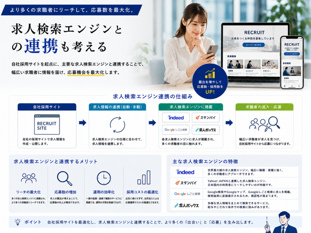 採用サイトと求人検索エンジンを連携して求職者への露出を増やし応募につなげる仕組み