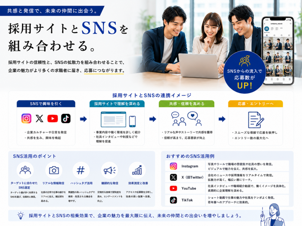 採用サイトとSNSを組み合わせて企業の魅力を発信し求職者の応募につなげる方法