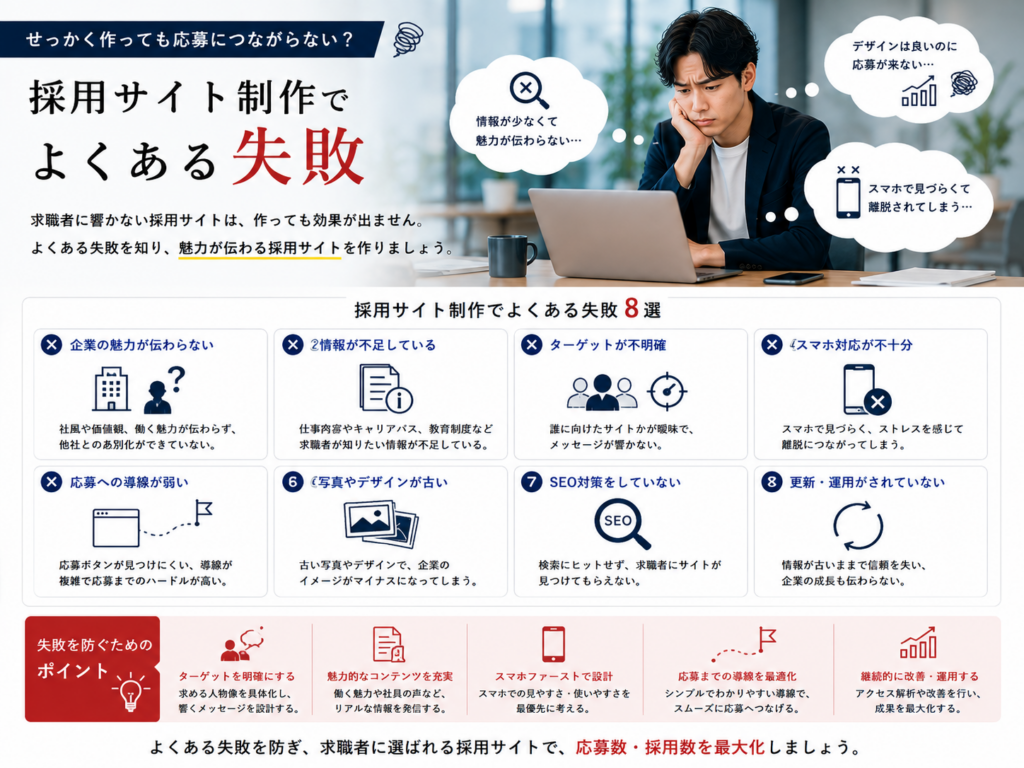 採用サイト制作でよくある失敗と応募につながるサイトに改善するためのポイント