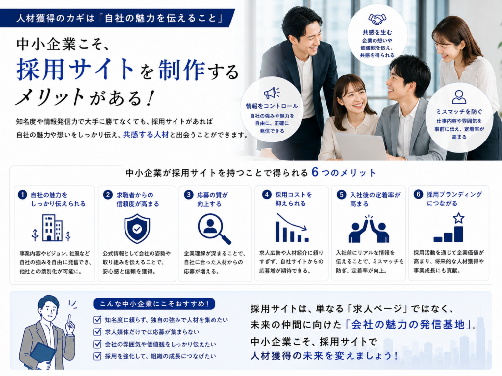 中小企業が採用サイトを制作するメリットと自社の魅力を伝えて応募・採用につなげるポイント