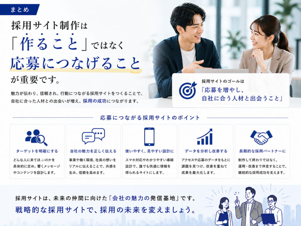 採用サイト制作は作ることが目的ではなく応募を増やし自社に合う人材の採用につなげることが重要