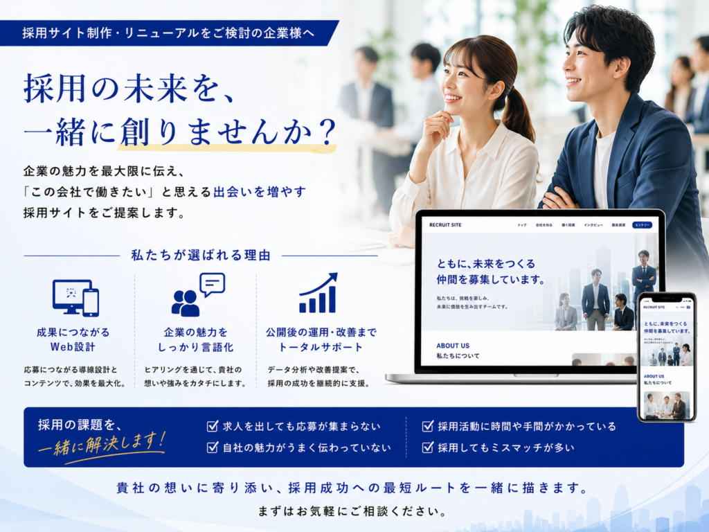 採用サイト制作・リニューアルで企業の魅力を伝え応募増加と採用成功につなげるWebサイト制作